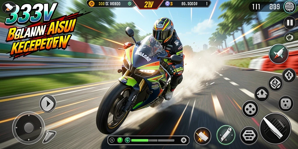 Tampilan gameplay balap motor yang menegangkan dalam 333V.