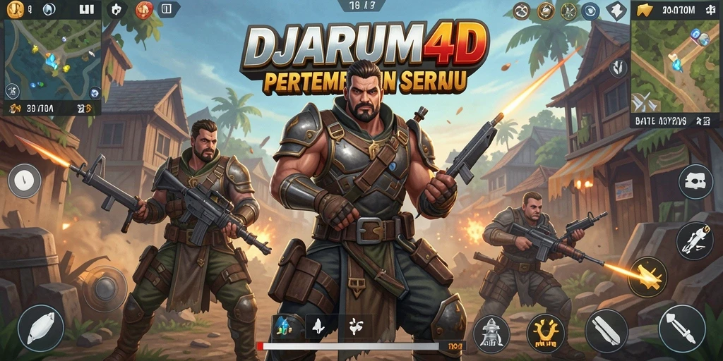 Tangkapan layar utama <strong>DJARUM4D</strong> menampilkan pertempuran seru di peta yang luas.