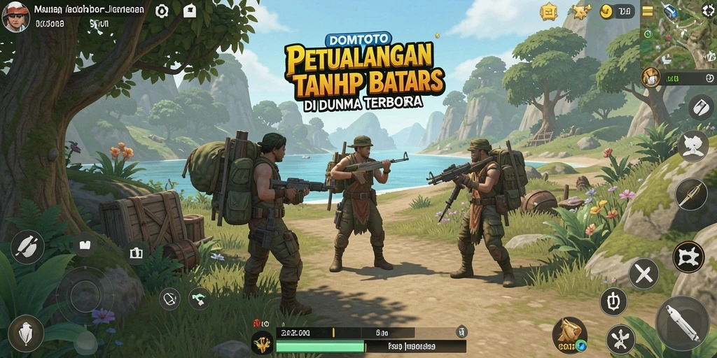 Screenshot gameplay DOMTOTO menampilkan dunia terbuka yang luas dan interaktif.