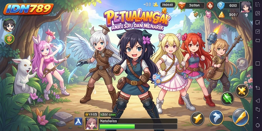Screenshot gameplay menampilkan karakter Anime beraksi dengan efek visual yang menarik.