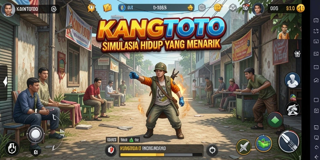 Screenshot gameplay KANGTOTO dengan karakter berinteraksi.