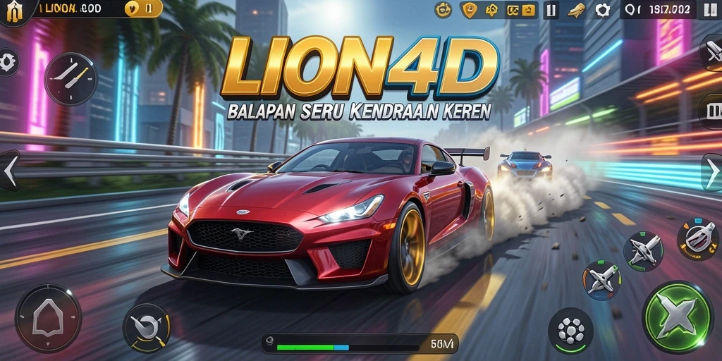 Tampilan mendebarkan dari gameplay balapan LION4D yang seru.