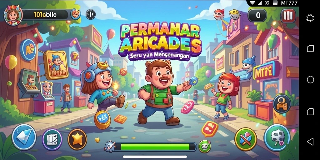 Tangkapan layar utama MT777 menunjukkan serunya gameplay Arcade yang menegangkan.