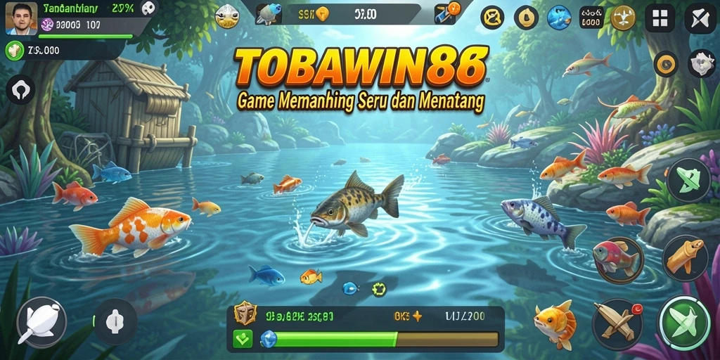 Screenshot gameplay TOBAWIN88 menunjukkan aksi seru memancing.