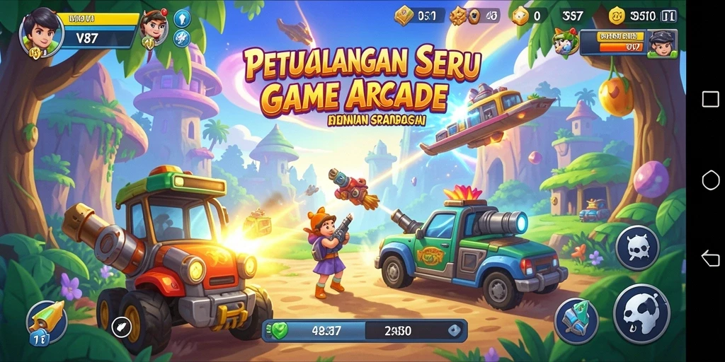 Screenshot V87 menampilkan aksi seru dalam gameplay Arcade.